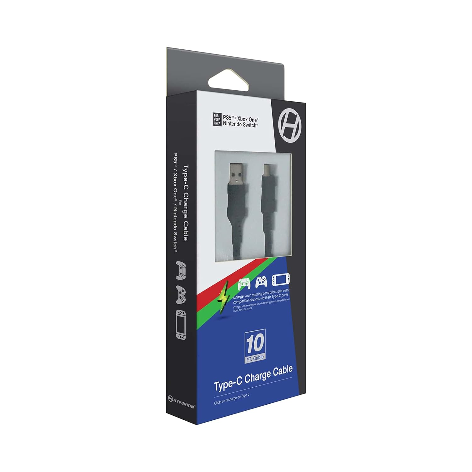 Universal USB-C to USB-A Charge Cable (10 ft) for PS5 / Xbox Series X|S / Nintendo Switch