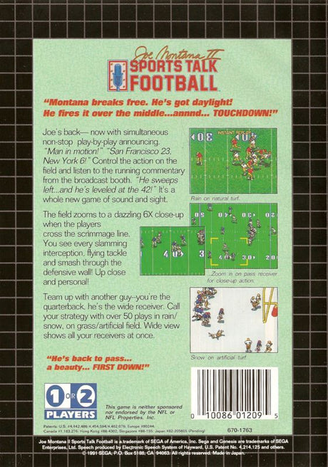 Joe Montana II: Sports Talk Football - SEGA Genesis