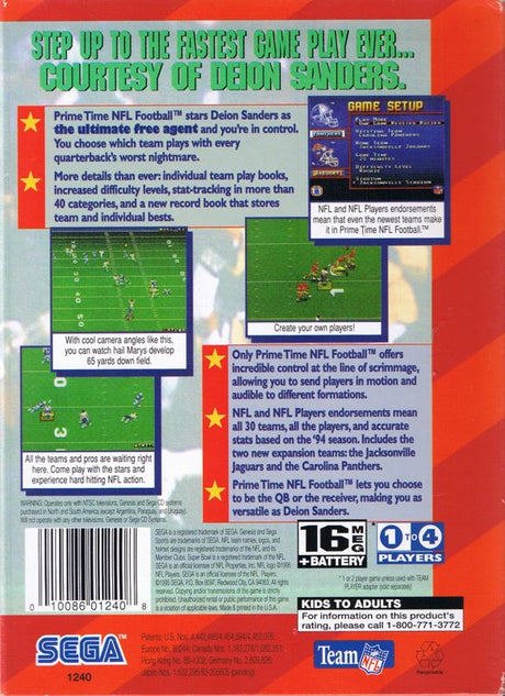 Prime Time NFL Football starring Deion Sanders - SEGA Genesis