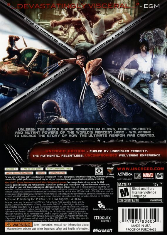 X-Men Origins: Wolverine - Uncaged Edition - Xbox 360