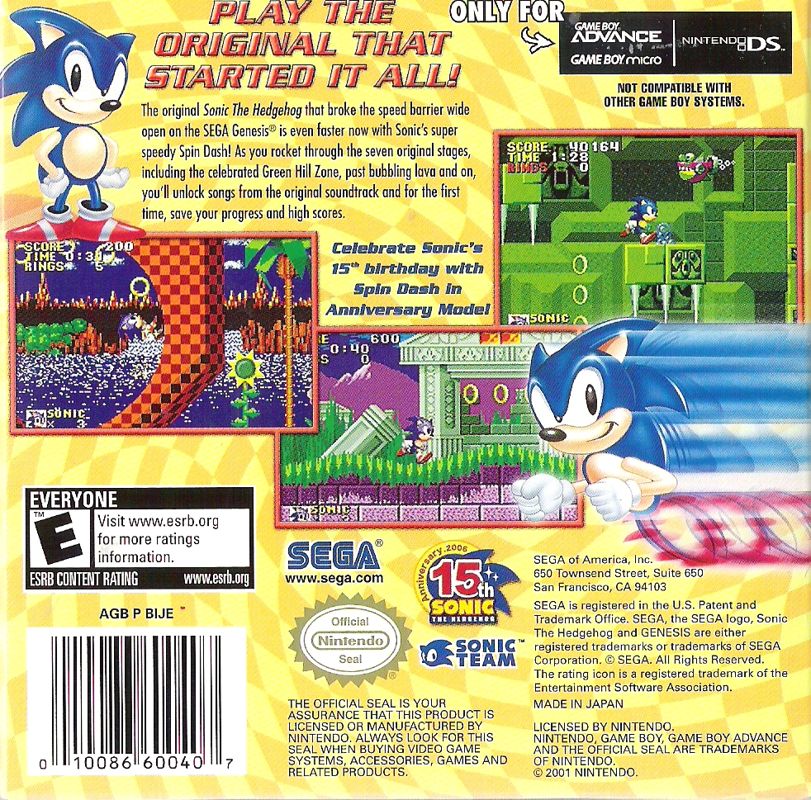 Sonic The Hedgehog Genesis - Game Boy Advance