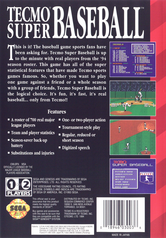 Tecmo Super Baseball - SEGA Genesis