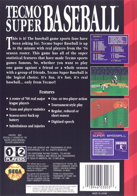 Tecmo Super Baseball - SEGA Genesis