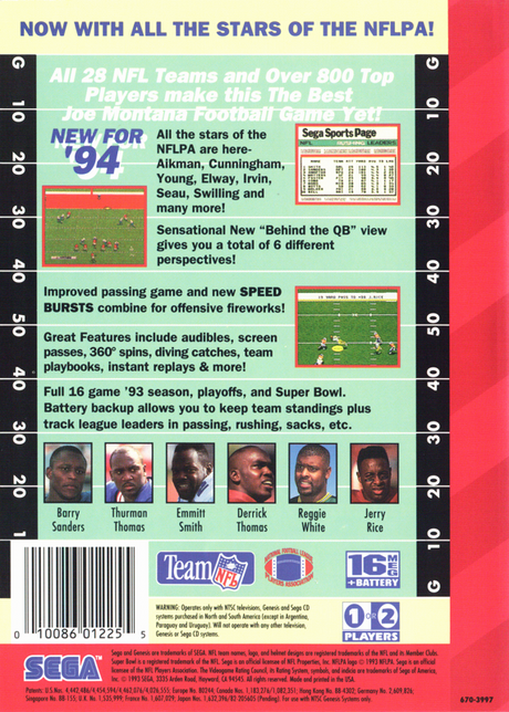 NFL Football '94 starring Joe Montana - SEGA Genesis