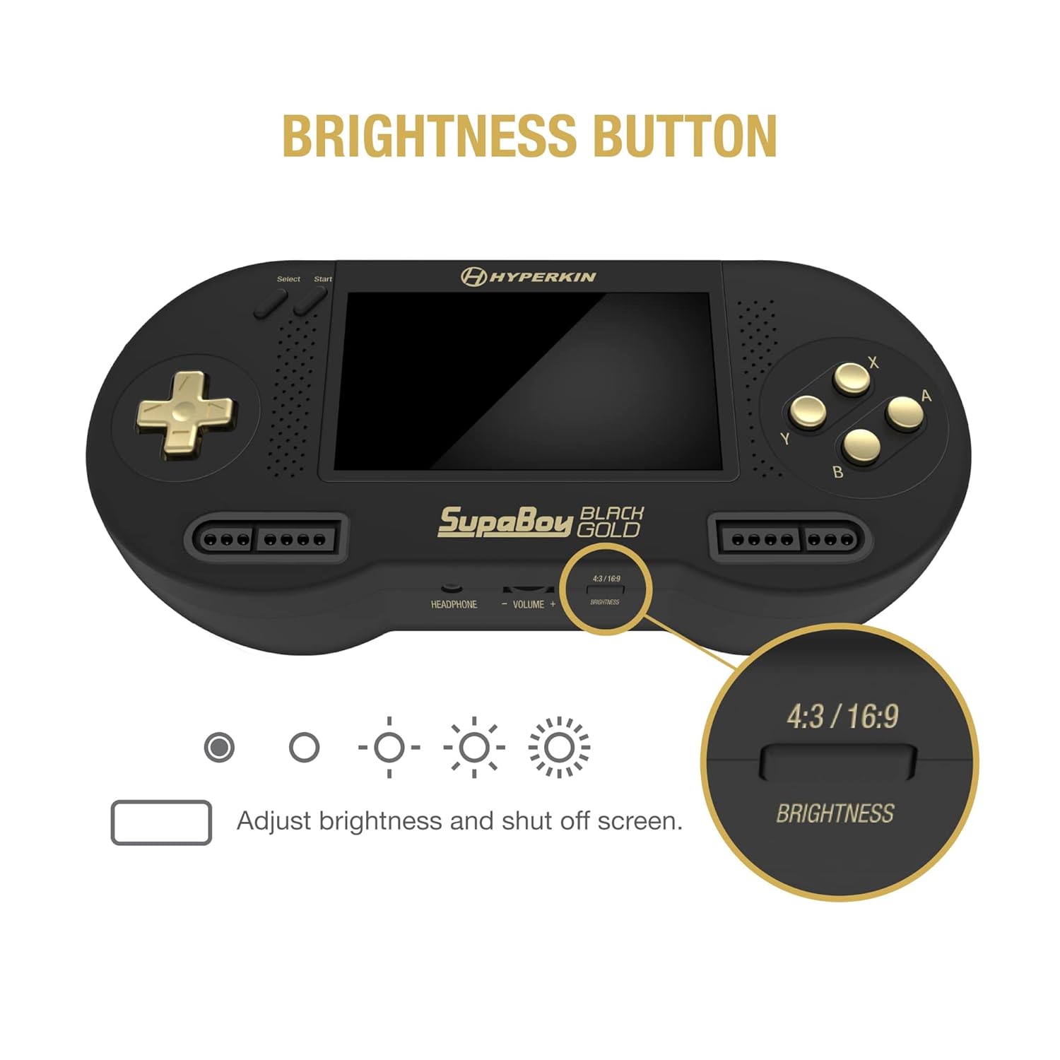 SupaBoy Portable Pocket Console for Super NES / Super Famicom Games - Black/Gold