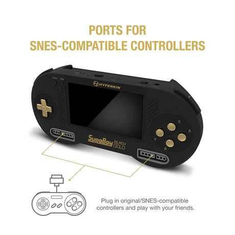 SupaBoy Portable Pocket Console for Super NES / Super Famicom Games - Black/Gold