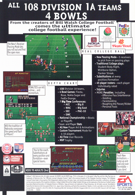 College Football USA 96 - SEGA Genesis