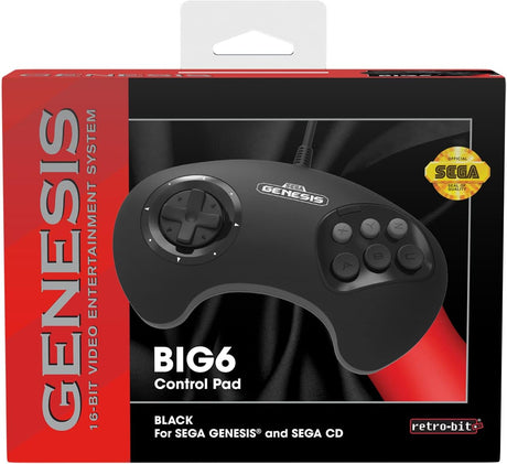 BIG6 Wired Controller for SEGA Genesis (Officially Licensed) - Black