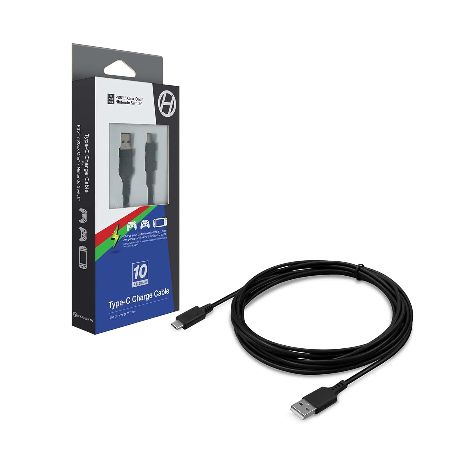 Universal USB-C to USB-A Charge Cable (10 ft) for PS5 / Xbox Series X|S / Nintendo Switch
