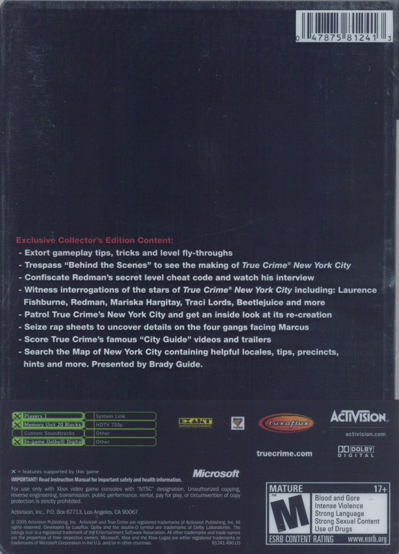 True Crime: New York City - Collector's Edition - Xbox