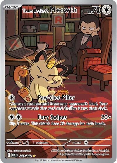 Team Rocket's Meowth 2025 Pokemon Destined Rivals Illustration Rare #203 PSA Authenticated 9 Card