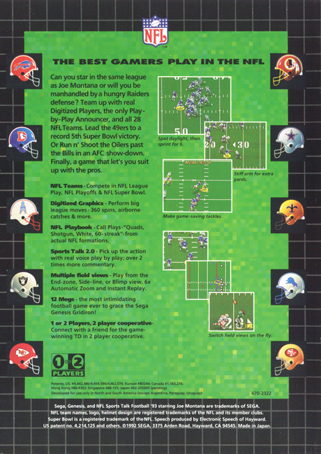 NFL Sports Talk Football '93 Starring Joe Montana - SEGA Genesis