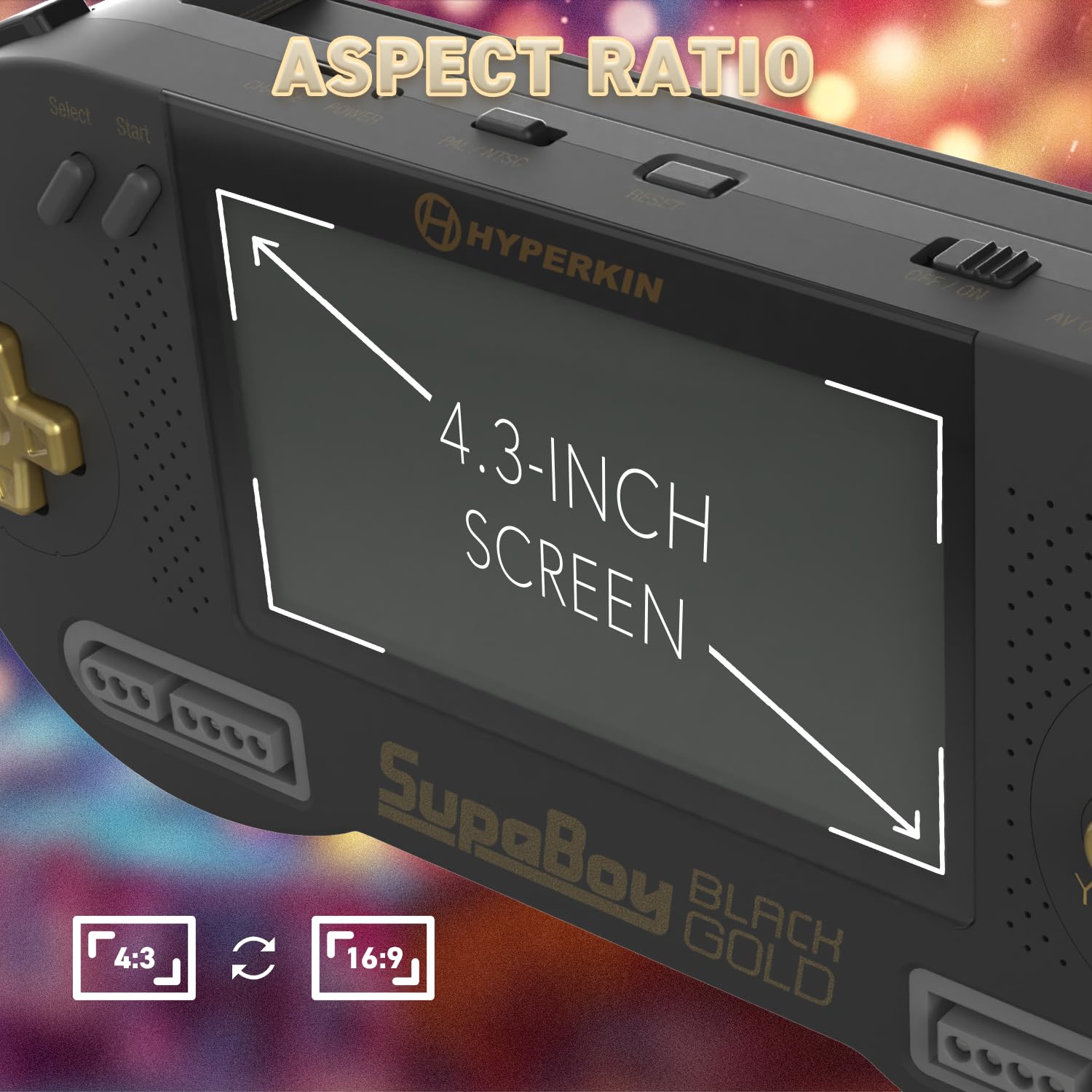 SupaBoy Portable Pocket Console for Super NES / Super Famicom Games - Black/Gold