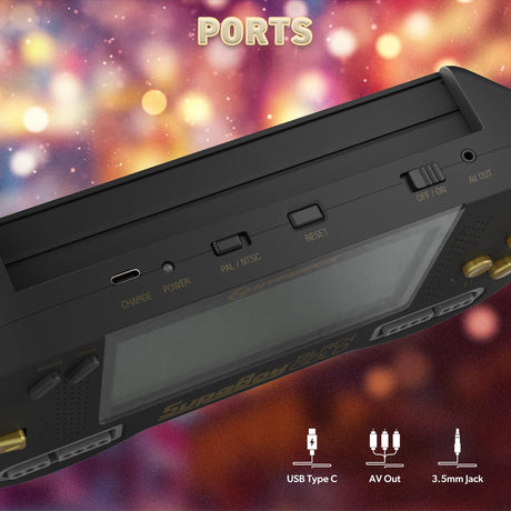SupaBoy Portable Pocket Console for Super NES / Super Famicom Games - Black/Gold