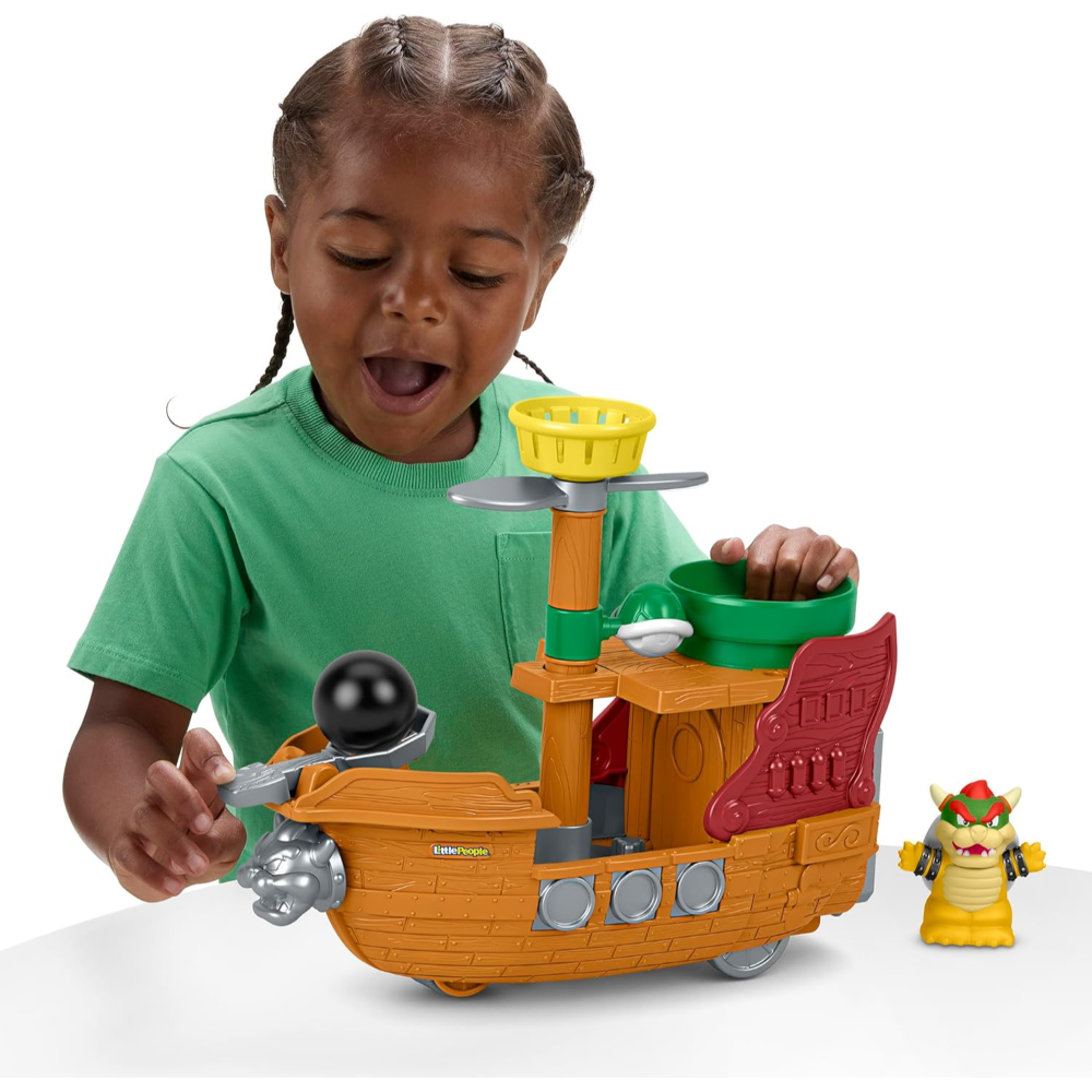Fisher-Price Little People Toddler Toy My Mario Bowser’s Airship Playset with Bowser Figure