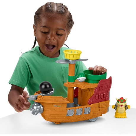 Fisher-Price Little People Toddler Toy My Mario Bowser’s Airship Playset with Bowser Figure