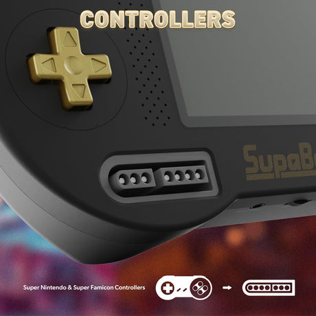 SupaBoy Portable Pocket Console for Super NES / Super Famicom Games - Black/Gold