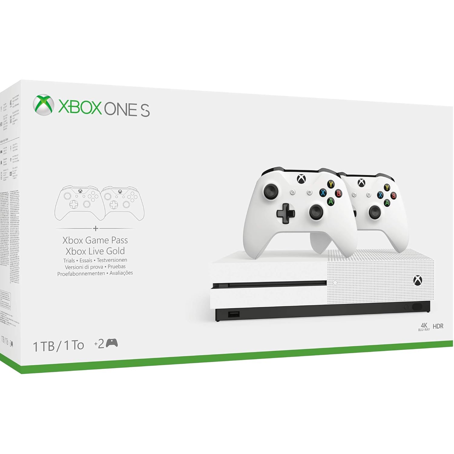Xbox One S 1TB Console Two Controller Bundle - White