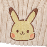 Pokemon Ribbed Knit Embroidered Pikachu On Natural Satin Lined Cuff Beanie