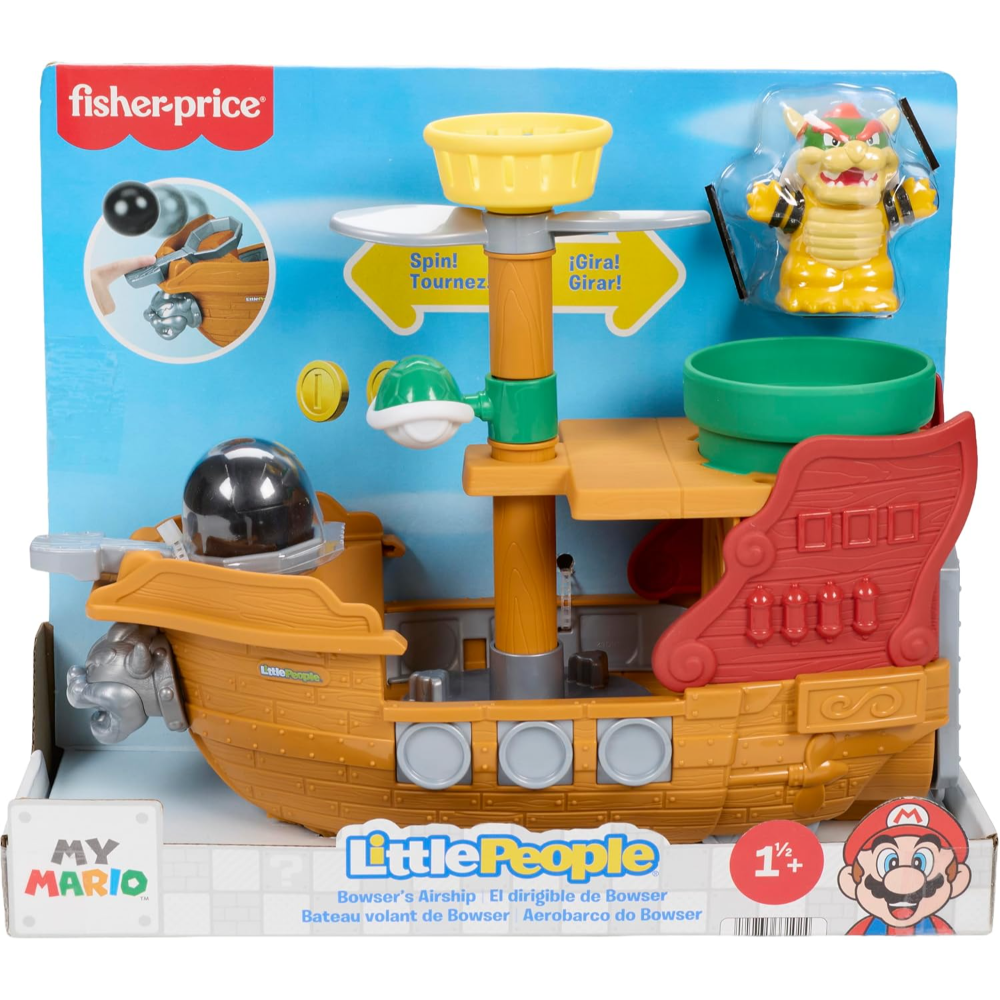 Fisher-Price Little People Toddler Toy My Mario Bowser’s Airship Playset with Bowser Figure