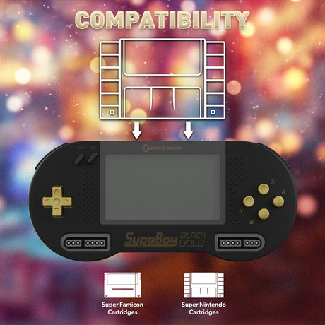 SupaBoy Portable Pocket Console for Super NES / Super Famicom Games - Black/Gold