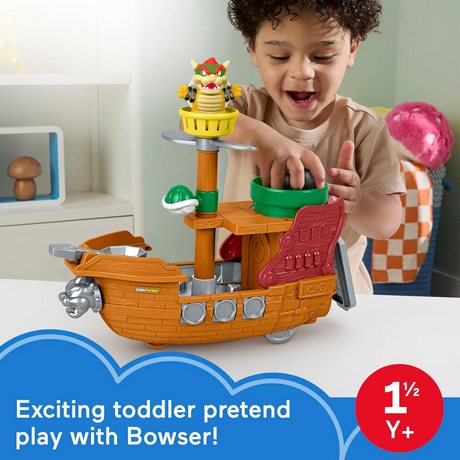 Fisher-Price Little People Toddler Toy My Mario Bowser’s Airship Playset with Bowser Figure