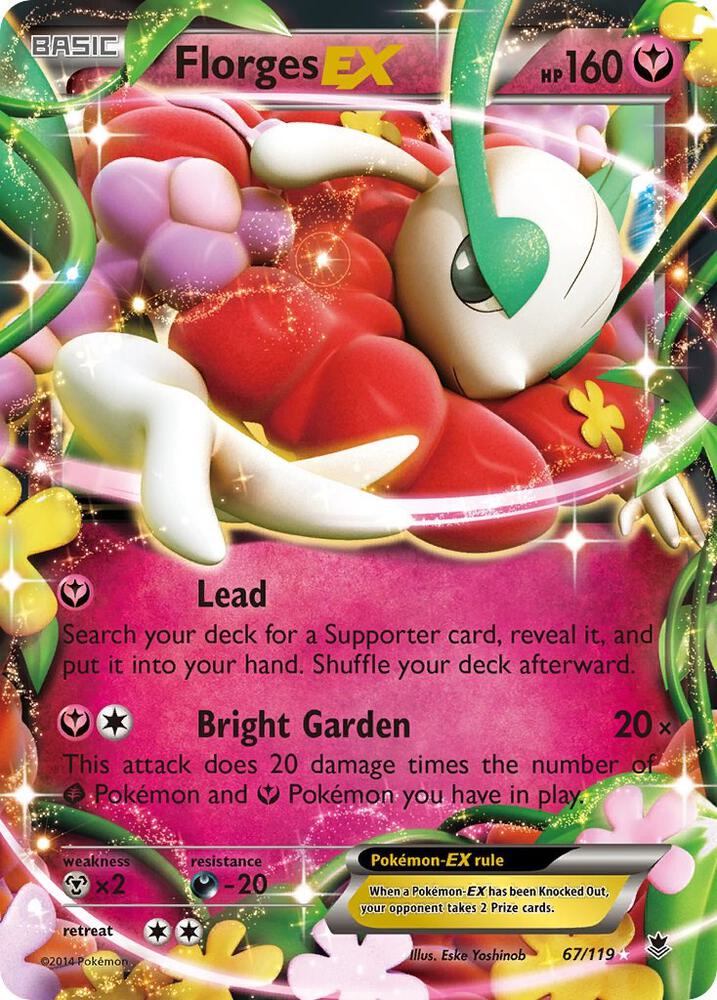 pokemon florges card 2015 XY#8 Blue Impact Break Prism Holofoil #043/059 Psychic Moon Force (120) Damage done by the Defending Pokemon is reduced by 30 damage during your opponents next turn. Florges - 103/162 Reverse Holo