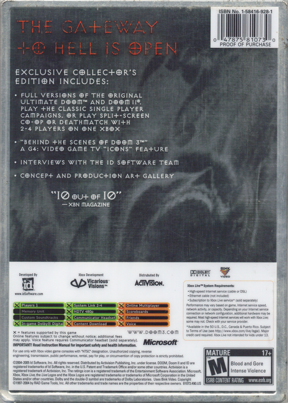 Doom 3 Limited Collector's Edition - Xbox