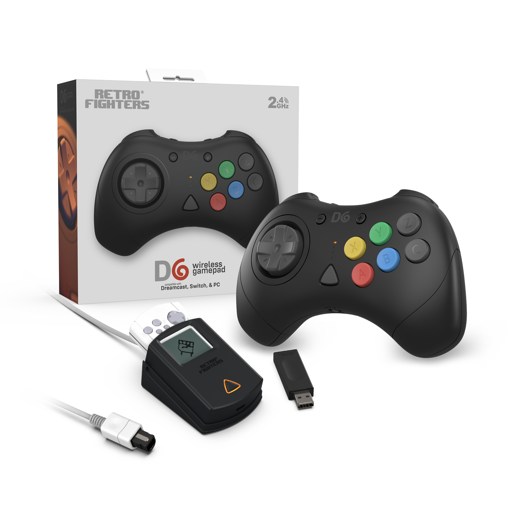D6 6-Button 2.4GHz Wirelress Controller for SEGA Dreamcast / Switch / PC - White