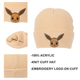 Pokemon Rib Knit Embroidered Eevee On Tan Cuff Beanie