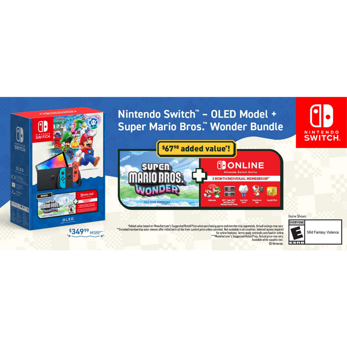 Nintendo Switch OLED Console + Super Mario Bros Wonder Bundle