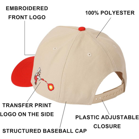 Fire Mario Super Mario Red & White Retro Snapback Hat