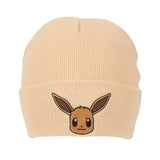 Pokemon Rib Knit Embroidered Eevee On Tan Cuff Beanie