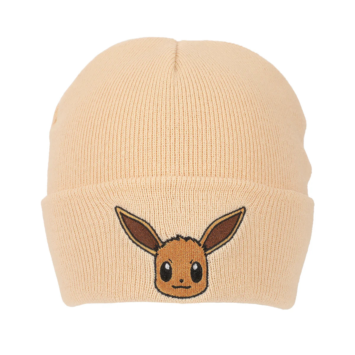 Pokemon Rib Knit Embroidered Eevee On Tan Cuff Beanie