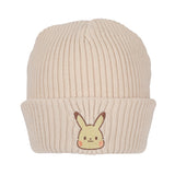 Pokemon Ribbed Knit Embroidered Pikachu On Natural Satin Lined Cuff Beanie