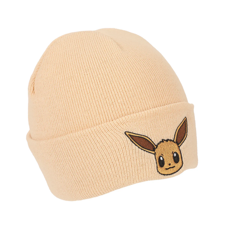 Pokemon Rib Knit Embroidered Eevee On Tan Cuff Beanie