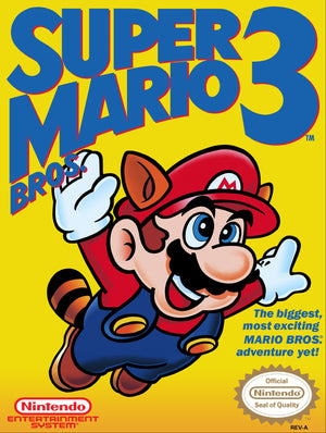 Super Mario Bros. 3 "left bros" game box with Mario on a yellow background
