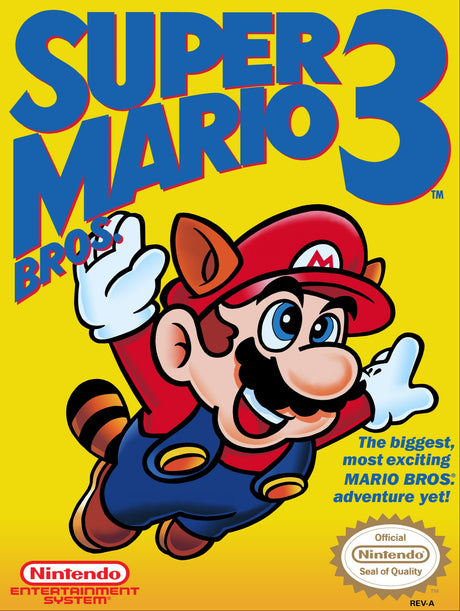 Super Mario Bros. 3 "left bros" game box with Mario on a yellow background