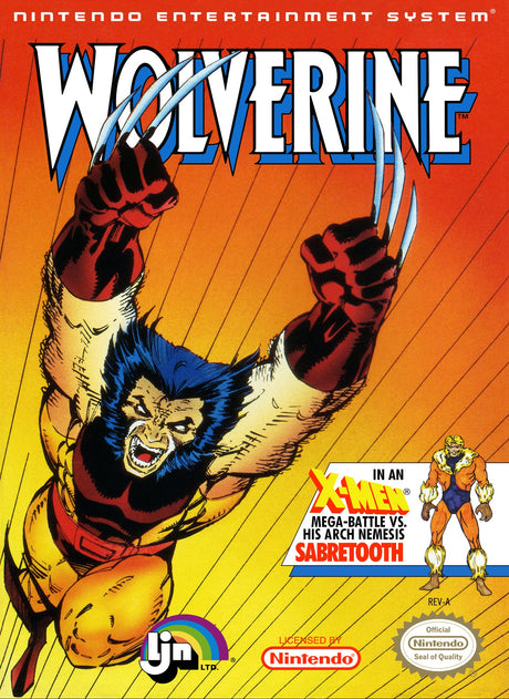 Vintage 'Wolverine' video game box for Nintendo Entertainment System with character artwork and text.