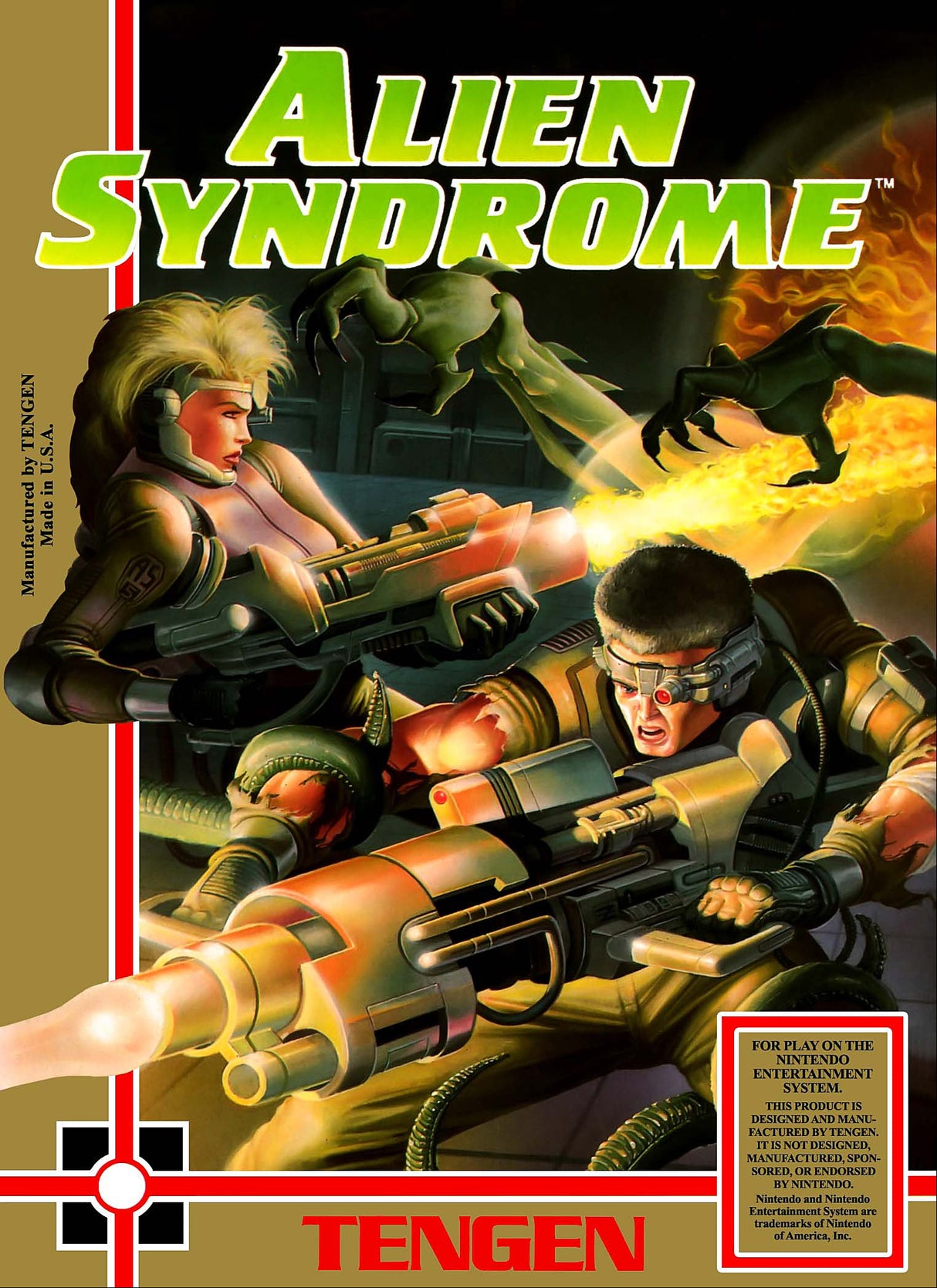 Video game box for 'Alien Syndrome' by Tengen on Nintendo Entertainment System