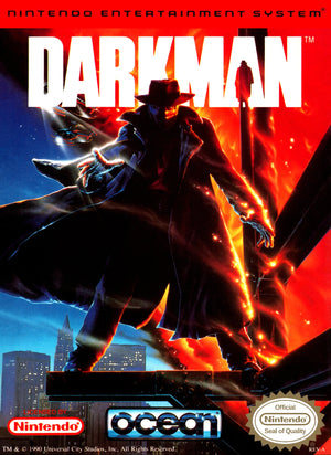 Nes Darkman cover artwork with a cowboy on a horse and text about the game.