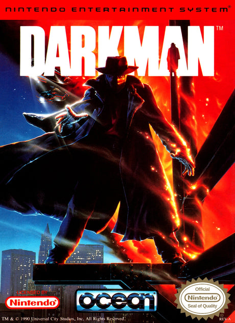 Nes Darkman cover artwork with a cowboy on a horse and text about the game.