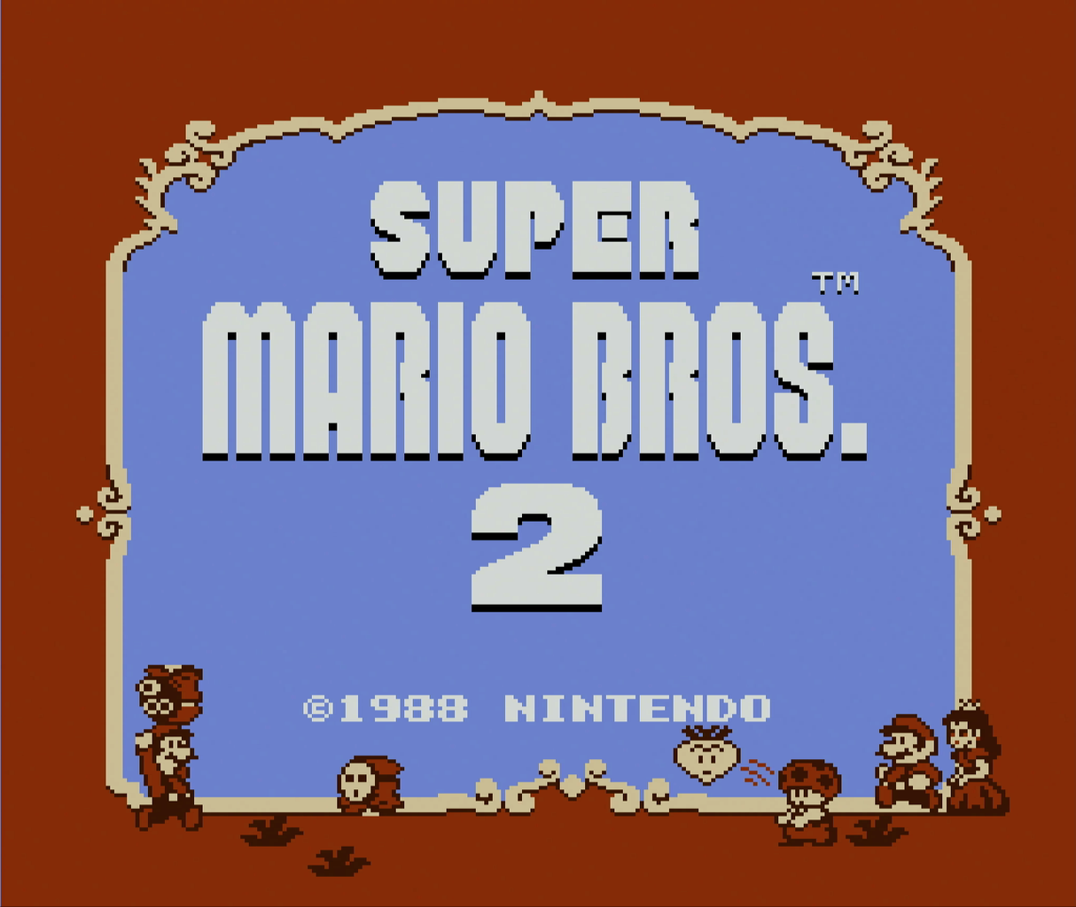 Title screen of Super Mario Bros. 2 for the NES